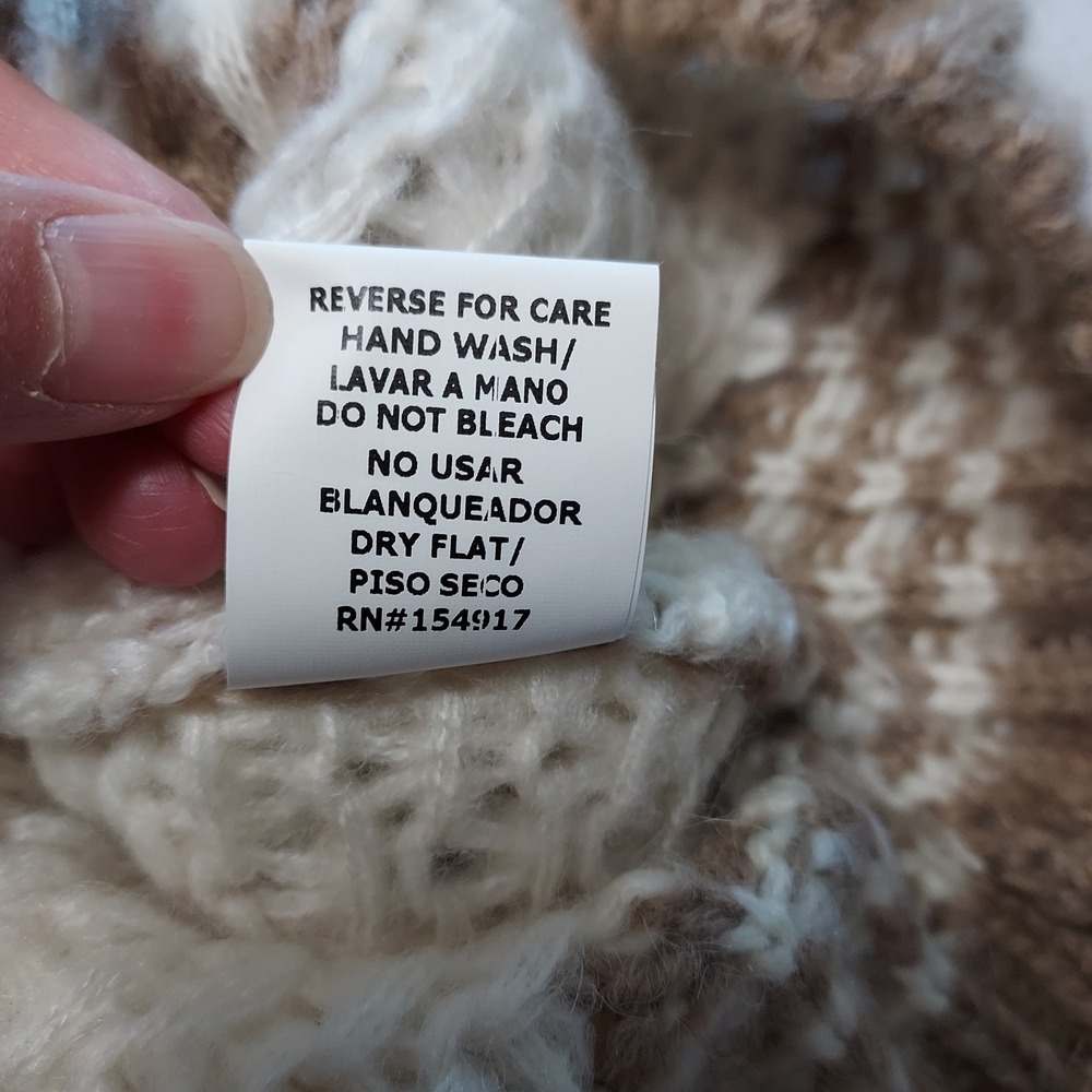 Vine & Love Womens L Striped Chunky Knit Sweater Cream Tan Cabincore Hygge Cozy - Picture 8 of 8
